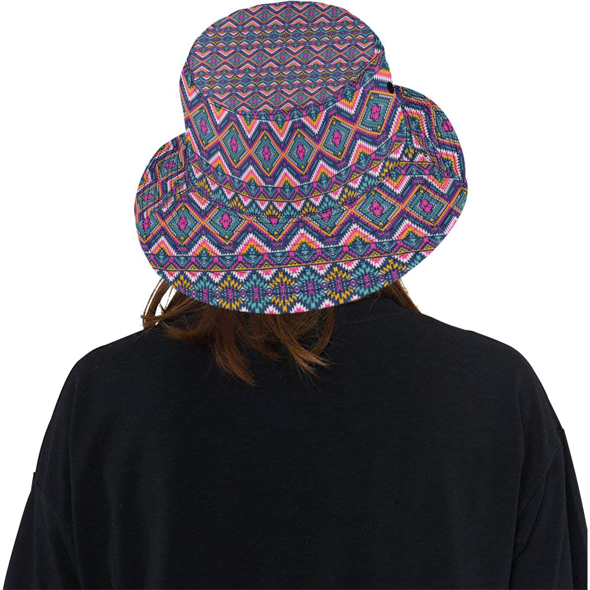 Indian Navajo Pink Themed Design Print Unisex Bucket Hat