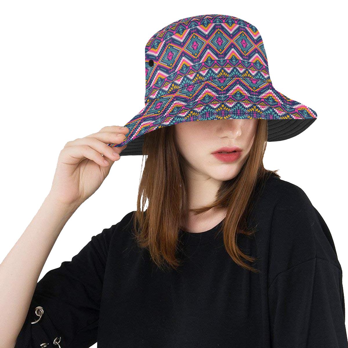 Indian Navajo Pink Themed Design Print Unisex Bucket Hat