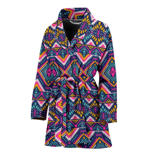 Indian Navajo Pink Themed Design Print Women Bath Robe-JTAMIGO.COM