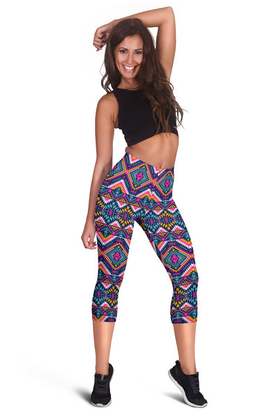 Indian Navajo Pink Themed Design Print Women Capris