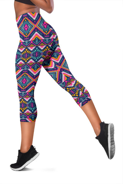 Indian Navajo Pink Themed Design Print Women Capris
