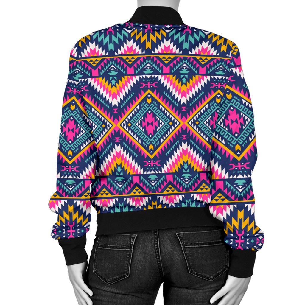 Indian Navajo Pink Themed Design Print Women Casual Bomber Jacket
