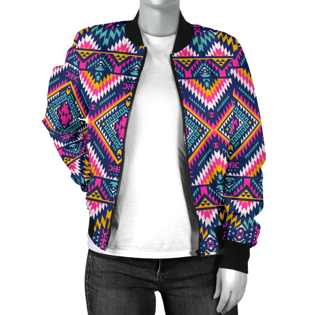 Indian Navajo Pink Themed Design Print Women Casual Bomber Jacket