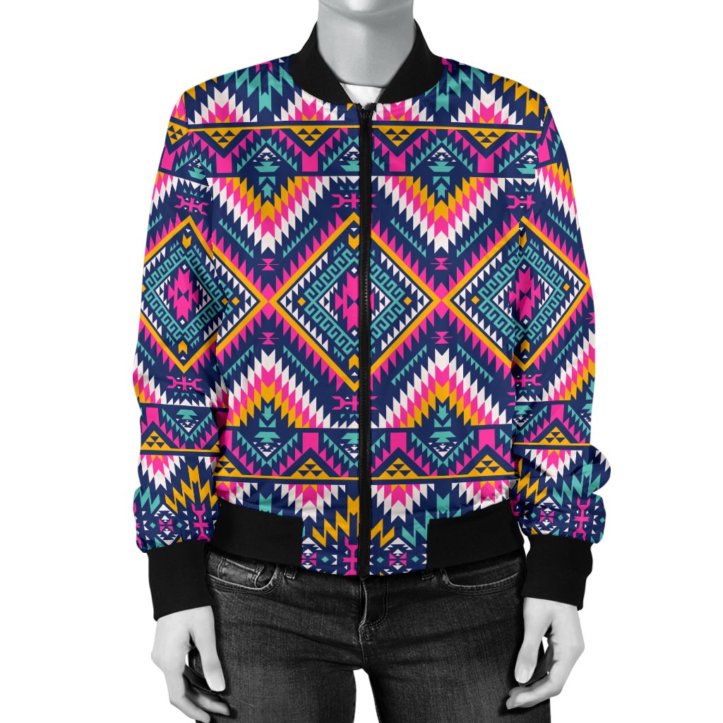 Indian Navajo Pink Themed Design Print Women Casual Bomber Jacket