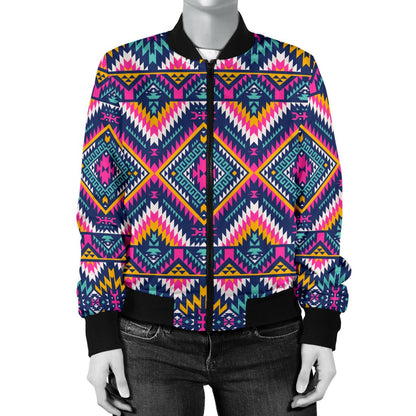 Indian Navajo Pink Themed Design Print Women Casual Bomber Jacket