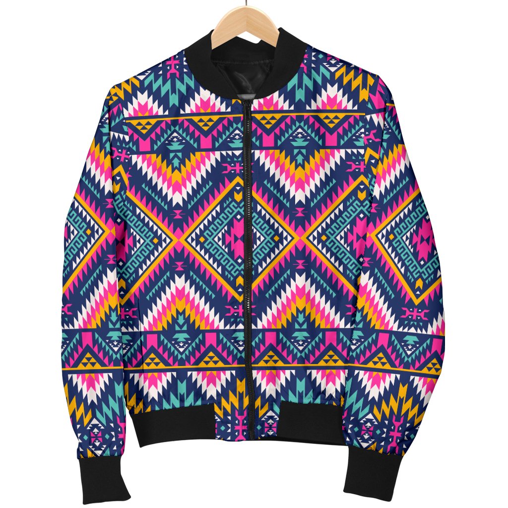 Indian Navajo Pink Themed Design Print Women Casual Bomber Jacket