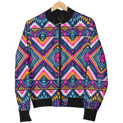 Indian Navajo Pink Themed Design Print Women Casual Bomber Jacket