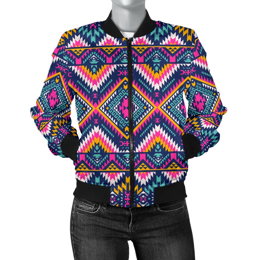 Indian Navajo Pink Themed Design Print Women Casual Bomber Jacket
