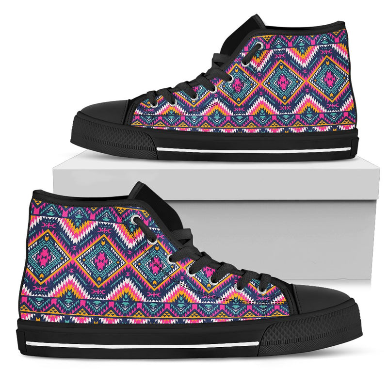 Indian Navajo Pink Themed Design Print Women High Top Shoes