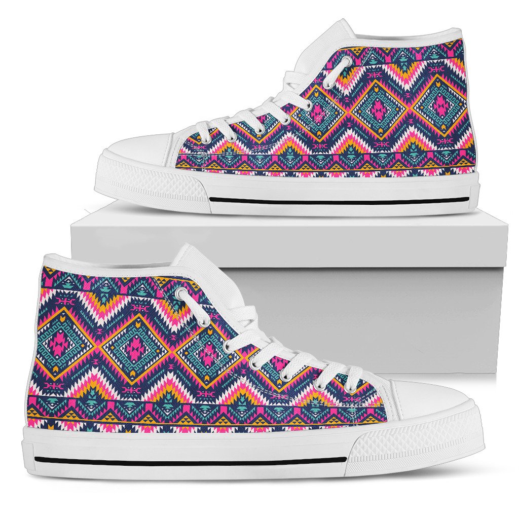 Indian Navajo Pink Themed Design Print Women High Top Shoes