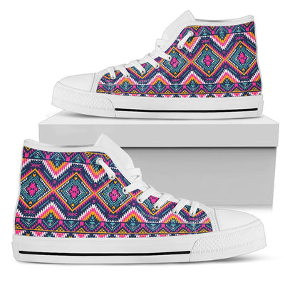 Indian Navajo Pink Themed Design Print Women High Top Shoes