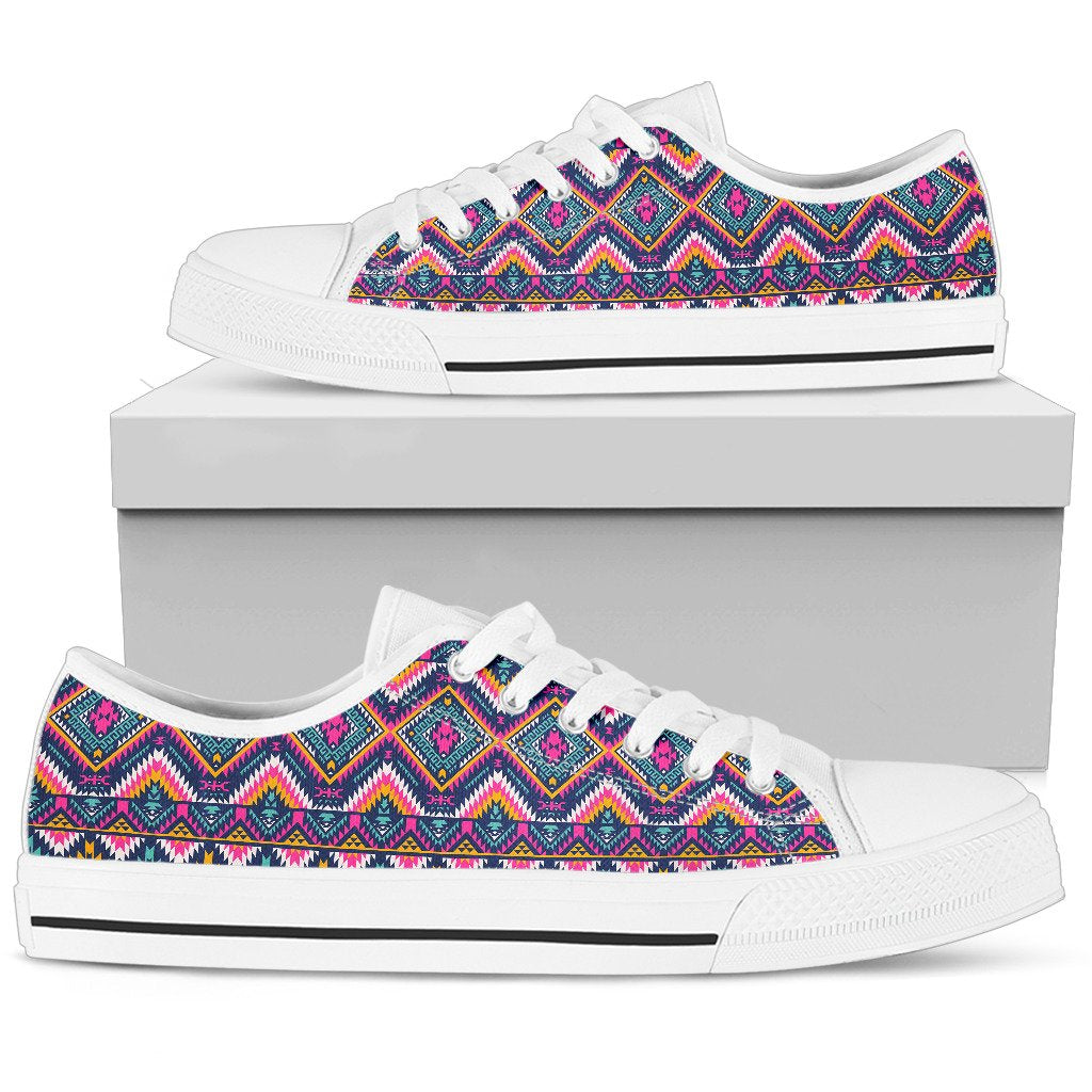 Indian Navajo Pink Themed Design Print Women Low Top Shoes