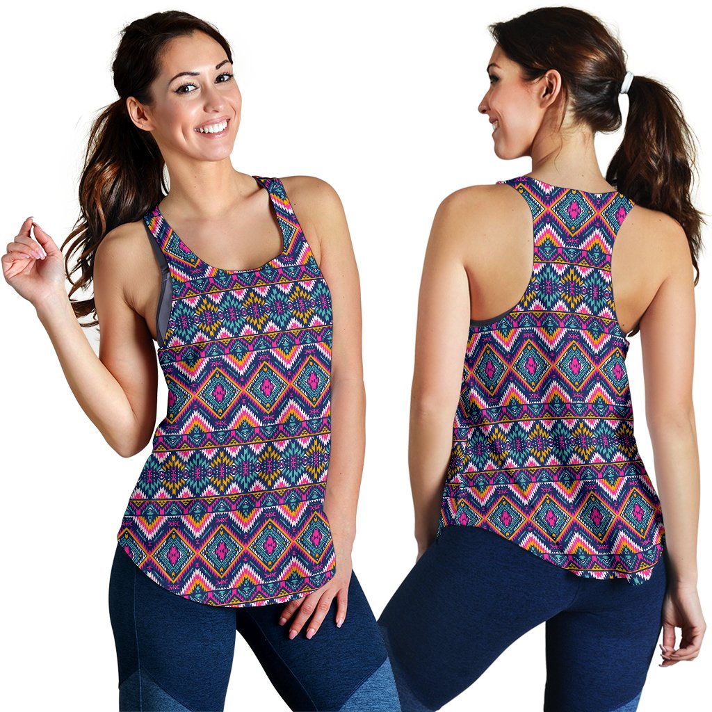 Indian Navajo Pink Themed Design Print Women Racerback Tank Top