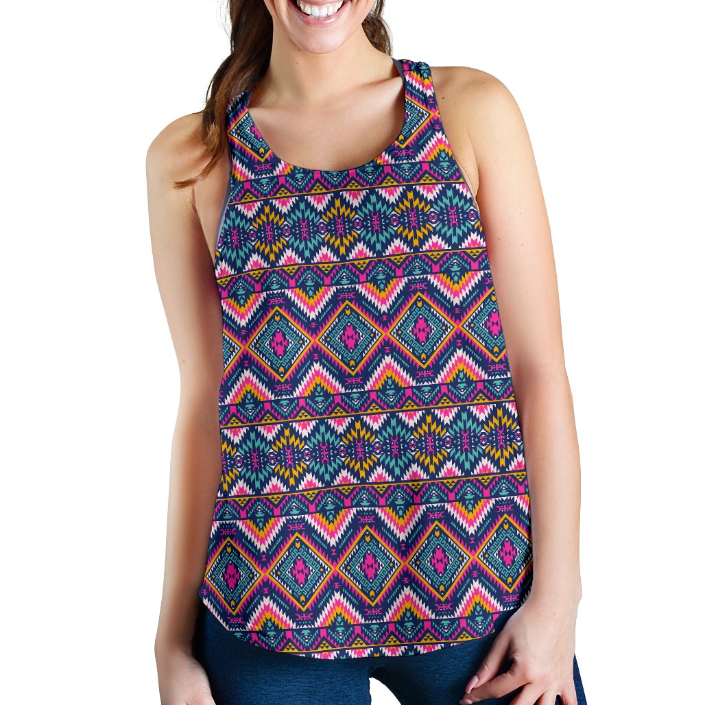 Indian Navajo Pink Themed Design Print Women Racerback Tank Top