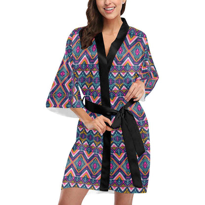 Indian Navajo Pink Themed Design Print Women Short Kimono Robe