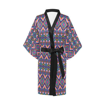 Indian Navajo Pink Themed Design Print Women Short Kimono Robe