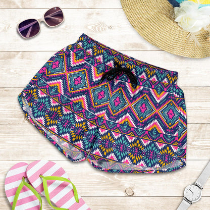 Indian Navajo Pink Themed Design Print Women Shorts-JTAMIGO.COM