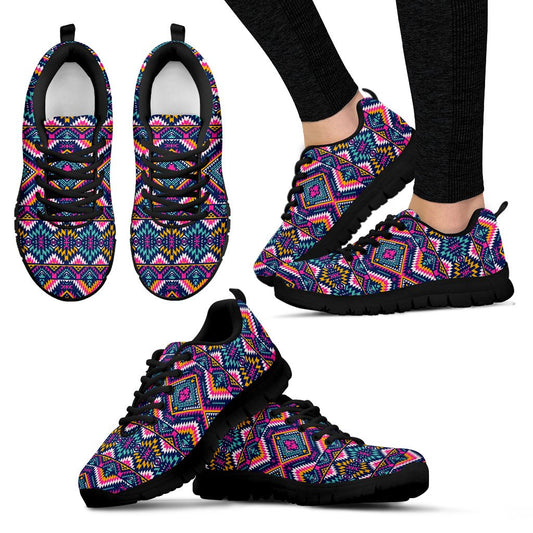 Indian Navajo Pink Themed Design Print Women Sneakers Shoes