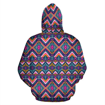 Indian Navajo Pink Themed Design Print Zip Up Hoodie