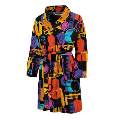 Jazz Pattern Print Design 03 Men Bathrobe-JORJUNE.COM