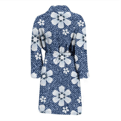Jean Flower Pattern Print Design 03 Men Bathrobe-JORJUNE.COM