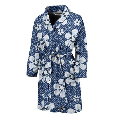 Jean Flower Pattern Print Design 03 Men Bathrobe-JORJUNE.COM