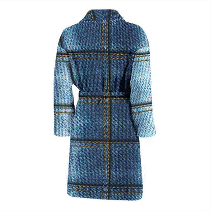 Jean Patchwork Pattern Print Design 02 Men Bathrobe-JORJUNE.COM