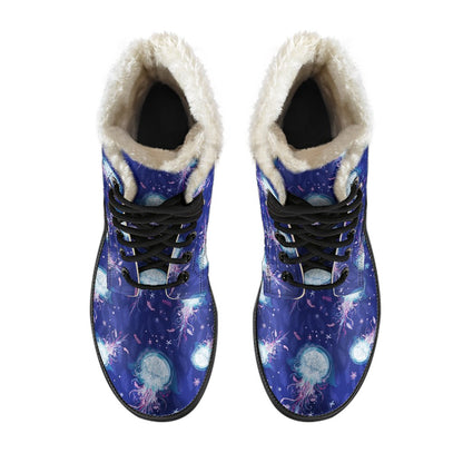 Jellyfish Cute Design Faux Fur Leather Boots-JTAMIGO.COM