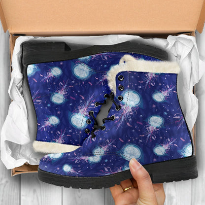 Jellyfish Cute Design Faux Fur Leather Boots-JTAMIGO.COM