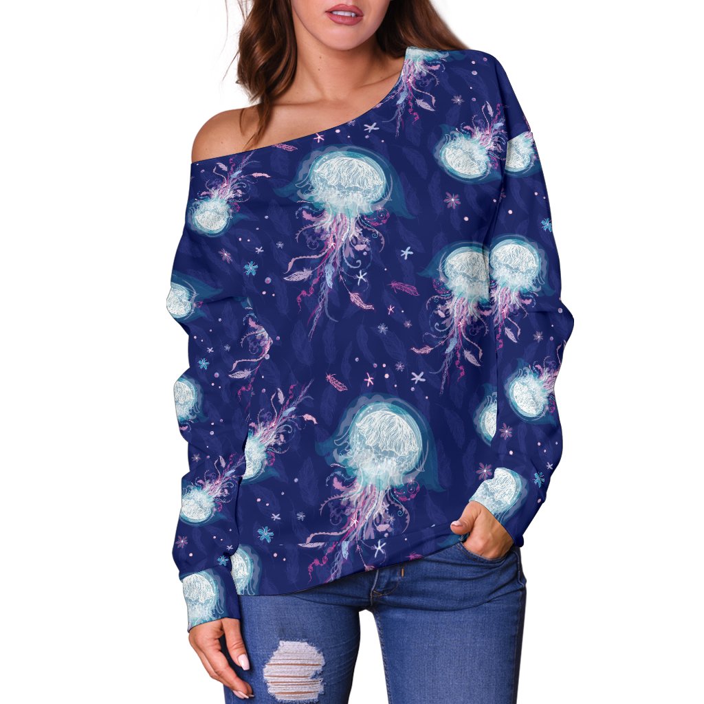 Jellyfish Cute Design Off Shoulder Sweatshirt