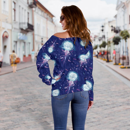 Jellyfish Cute Design Off Shoulder Sweatshirt