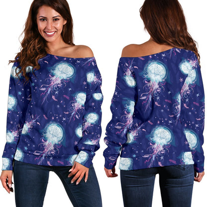 Jellyfish Cute Design Off Shoulder Sweatshirt