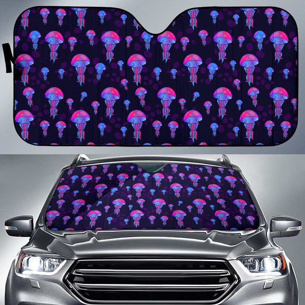 Jellyfish Neon Print Car Sun Shade For Windshield