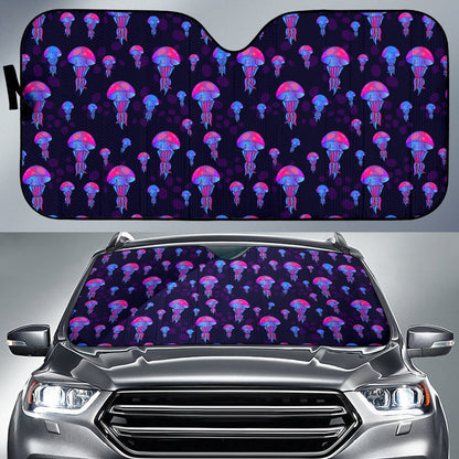 Jellyfish Neon Print Car Sun Shade For Windshield