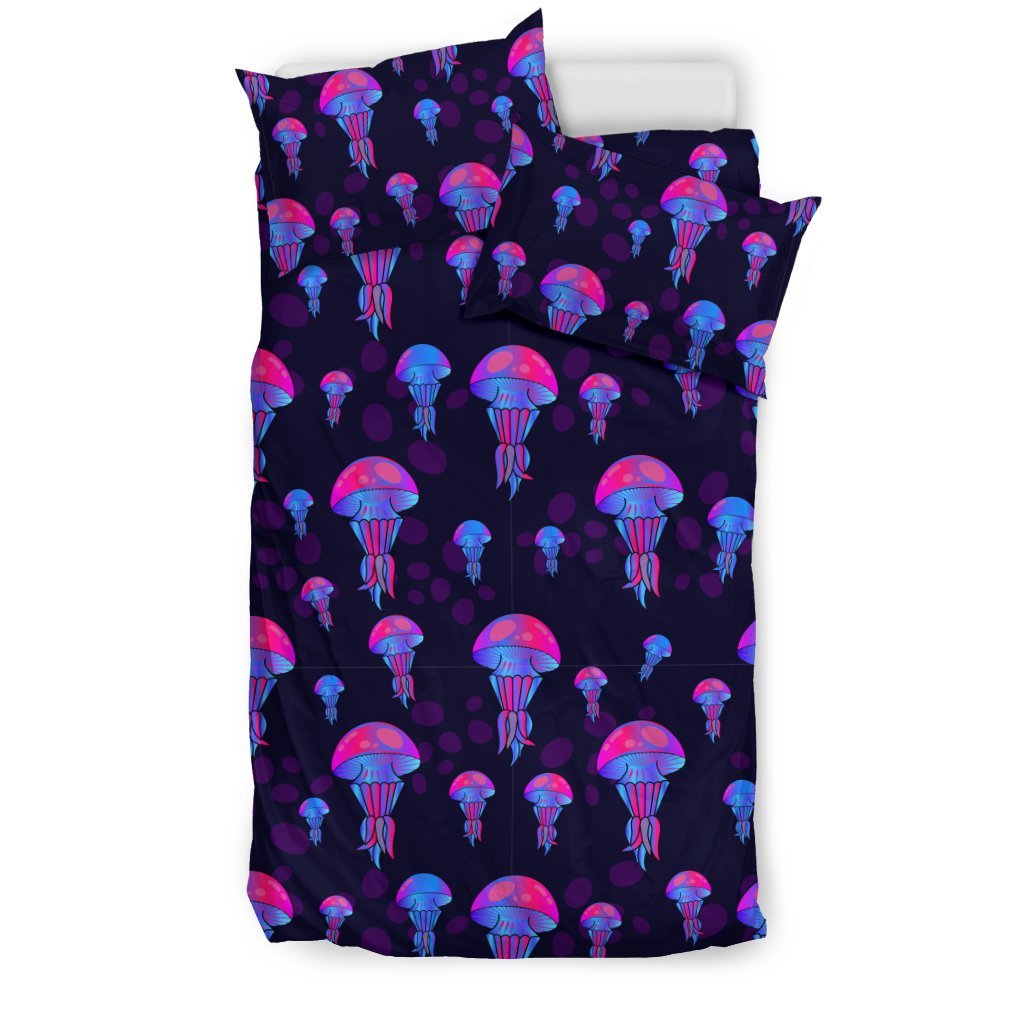 Jellyfish Neon Print Duvet Cover Bedding Set