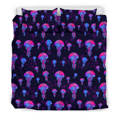 Jellyfish Neon Print Duvet Cover Bedding Set