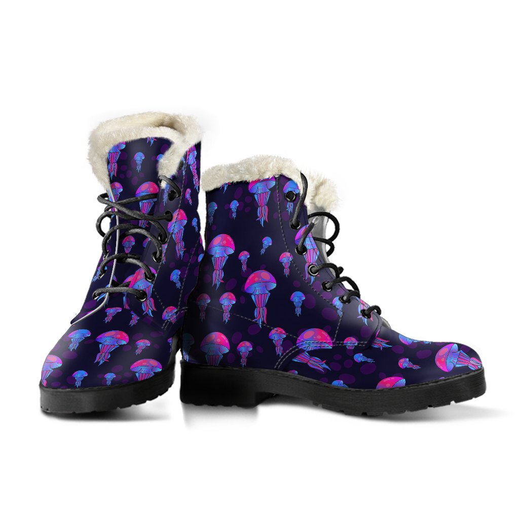 Jellyfish Neon Print Faux Fur Leather Boots-JTAMIGO.COM