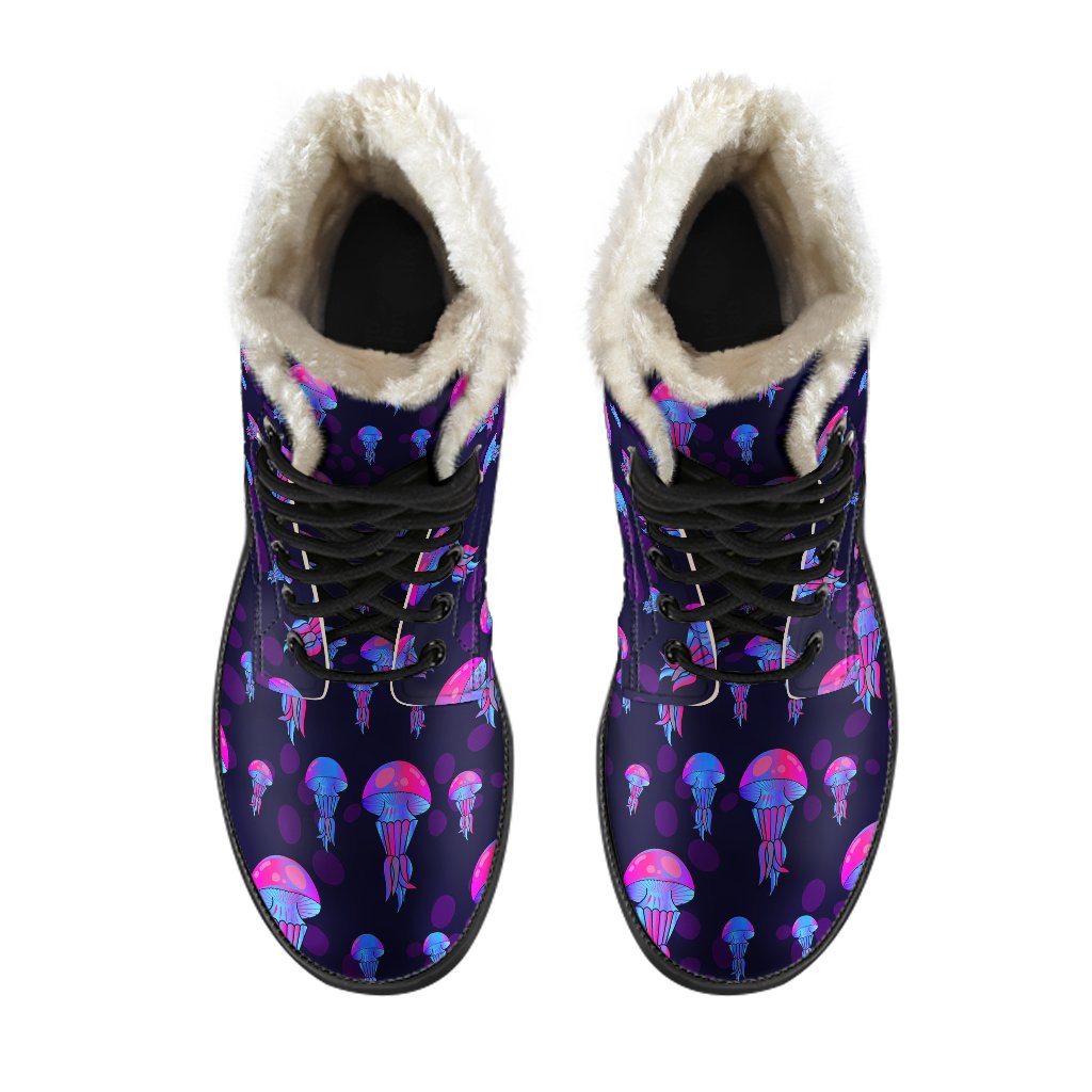Jellyfish Neon Print Faux Fur Leather Boots-JTAMIGO.COM