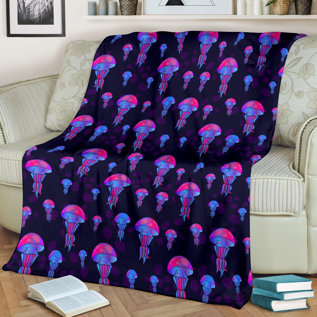 Jellyfish Neon Print Fleece Blanket