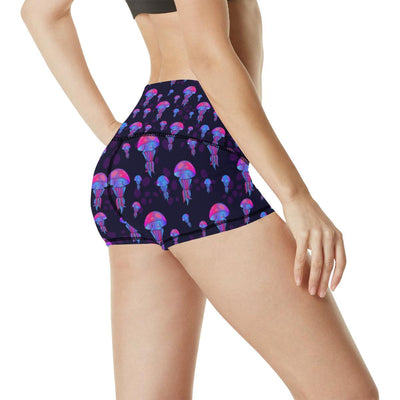 Jellyfish Neon Print High Waisted Spandex Shorts-JTAMIGO.COM