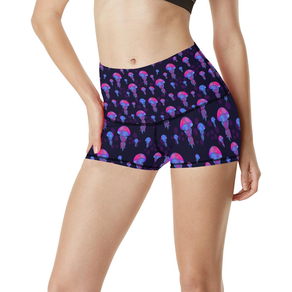 Jellyfish Neon Print High Waisted Spandex Shorts-JTAMIGO.COM