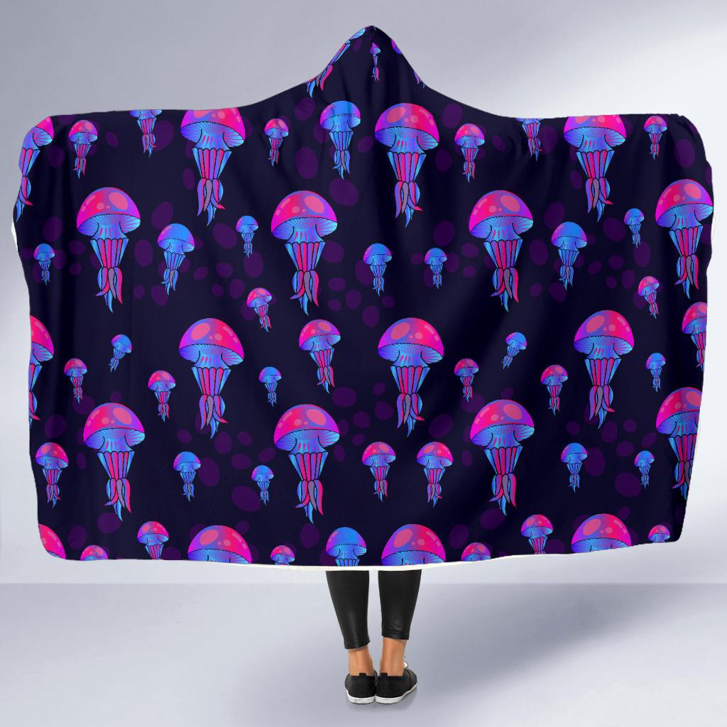 Jellyfish Neon Print Hooded Blanket-JTAMIGO.COM