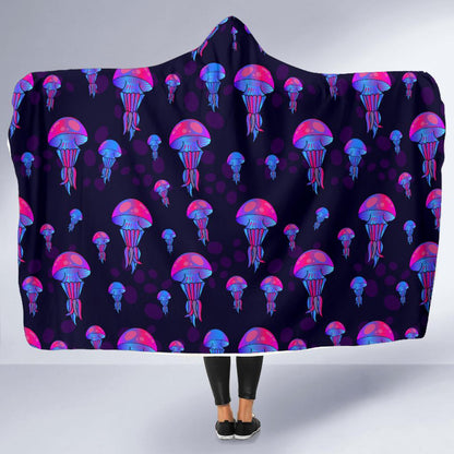 Jellyfish Neon Print Hooded Blanket-JTAMIGO.COM