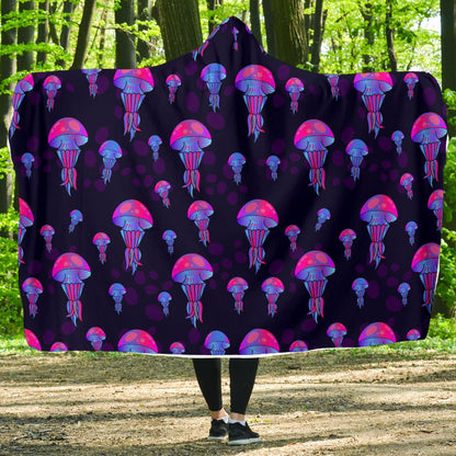 Jellyfish Neon Print Hooded Blanket-JTAMIGO.COM