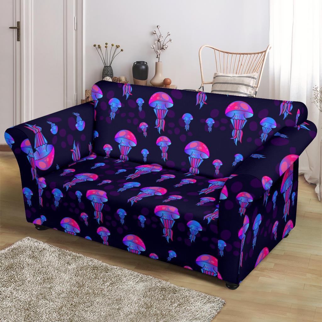 Jellyfish Neon Print Loveseat Slipcover-JTAMIGO.COM