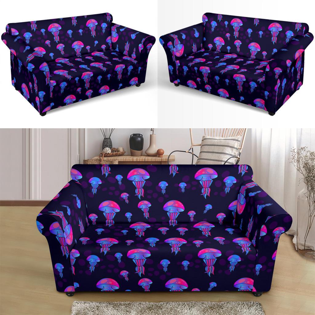 Jellyfish Neon Print Loveseat Slipcover-JTAMIGO.COM
