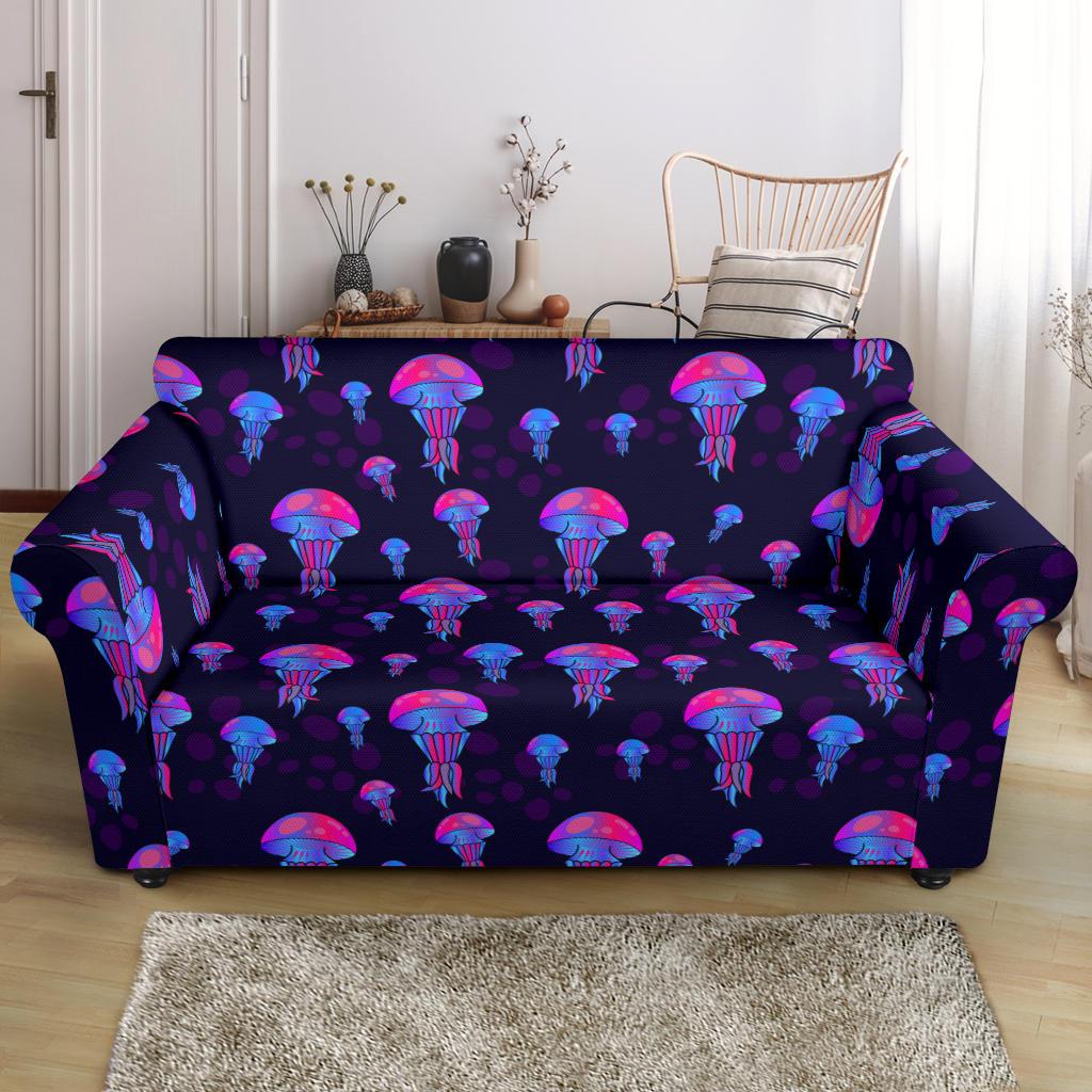 Jellyfish Neon Print Loveseat Slipcover-JTAMIGO.COM