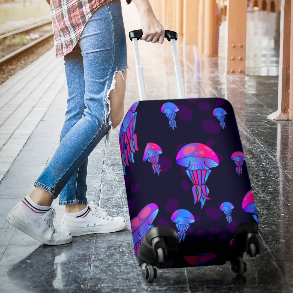 Jellyfish Neon Print Luggage Cover Protector