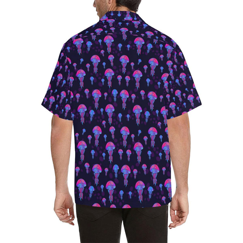 Jellyfish Neon Print Men Aloha Hawaiian Shirt