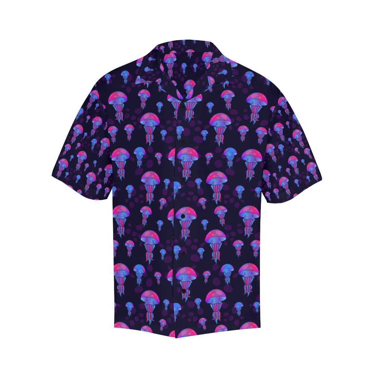 Jellyfish Neon Print Men Aloha Hawaiian Shirt
